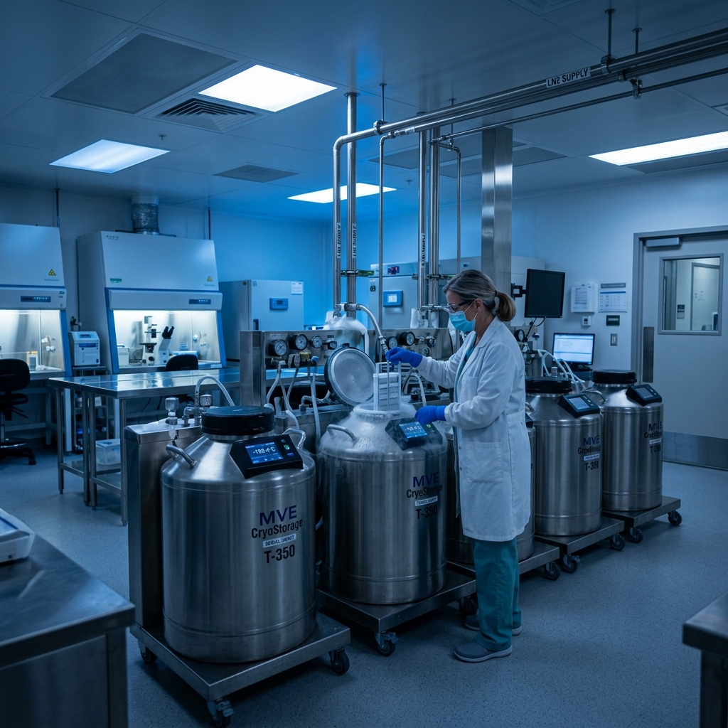 High-tech cryopreservation tanks in an advanced IVF laboratory